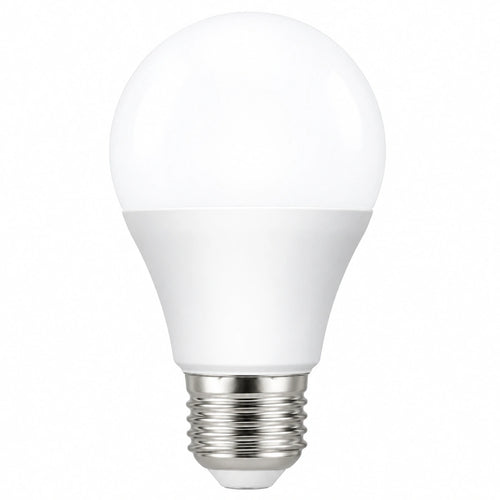 A standard A19-style LED light bulb with a frosted white glass envelope and a silver metal screw base, shown against a plain white background.