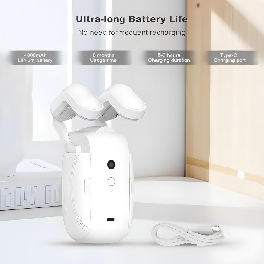 White electronic device with charging cable on a light background
