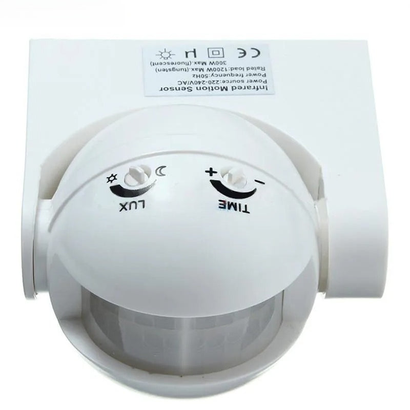 White motion sensor with labeled controls on a white background