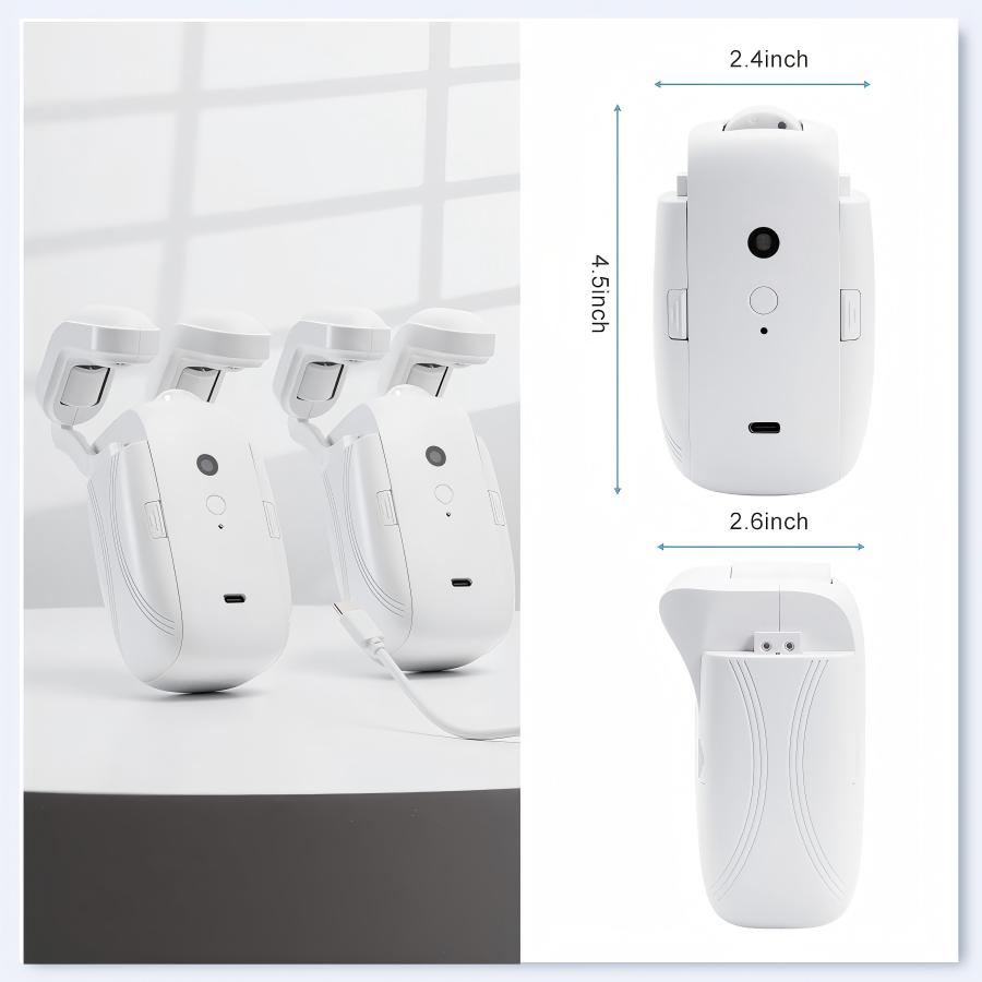 White electronic device with dimensions displayed on a white background